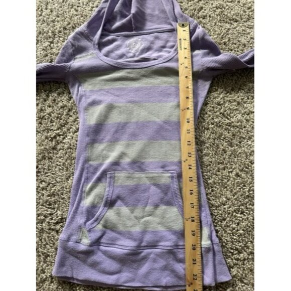 So Long Sleeve Kangroo Pouch Pull Over Long Hood T-Shirt Size XS Purple Gray - Picture 7 of 16